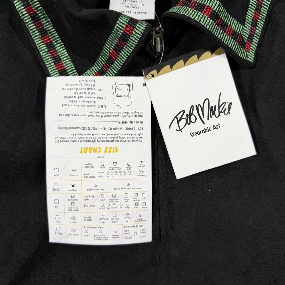 Bob Mackie Wearable Art Shacket Womens L Black Floral Embroidered Full Zip - Picture 10 of 12